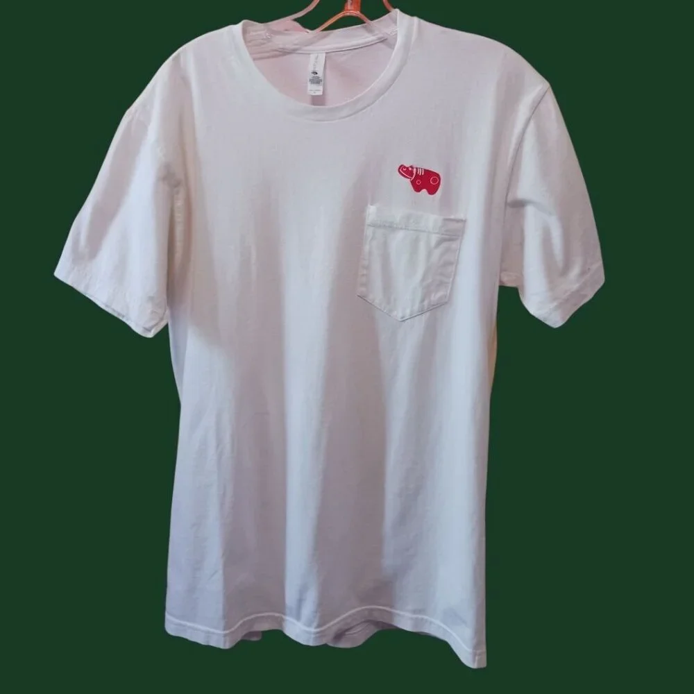 Next Level Tee W/ Red Hippo Logo On Pocket Mens T-Shirt White Medium